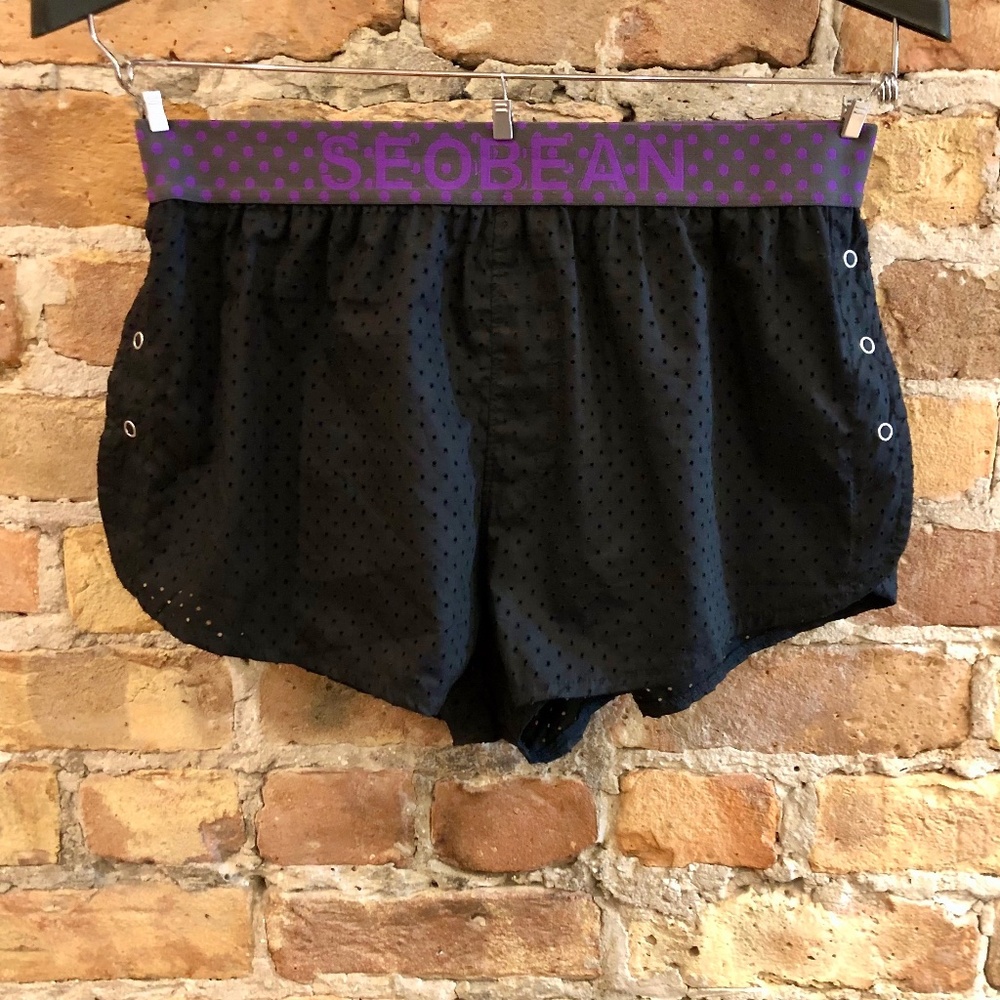 SEOBEAN MENS BLACK MESH SHORTS SIDE SPLITS WITH SNAPS ATHLETIC BEACH TRUNKS - Picture 2 of 14